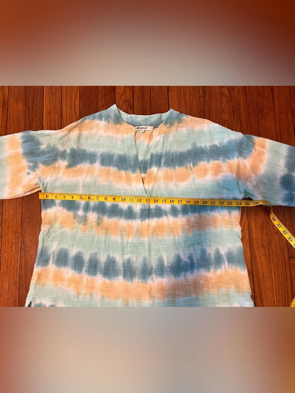 Rip Curl Women's Aqua, Teal & Tan Tie-Dye Tunic/ beach coverup size large
